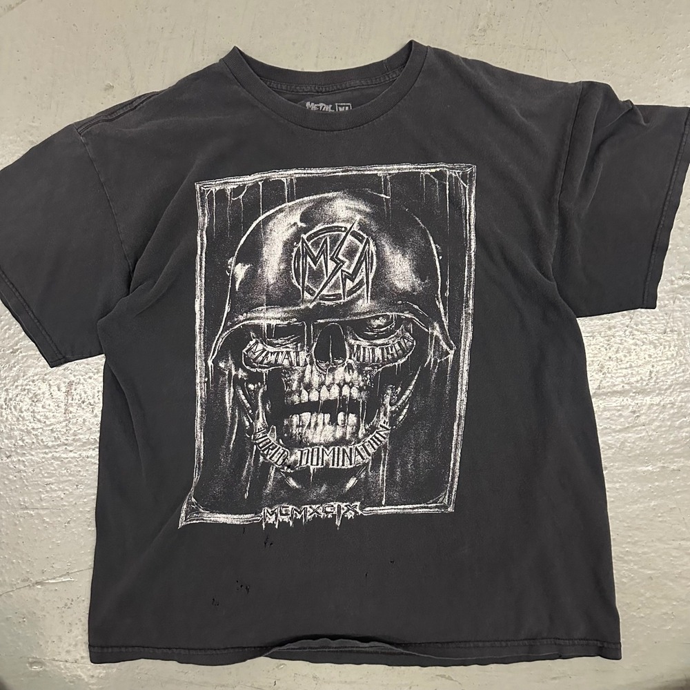 Metal Mulisha Mens T Shirt XL Black Preowned Distressed Skull World Domination